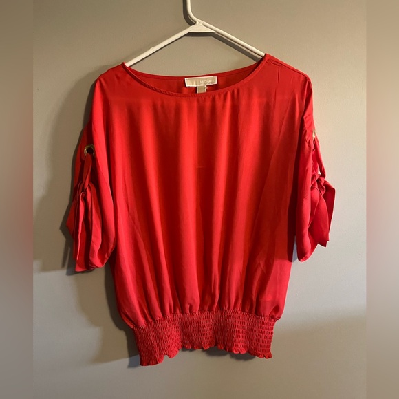 Michael Kors Tops - Michael Kors coral gathered waist loose top button sleeve blouse size small